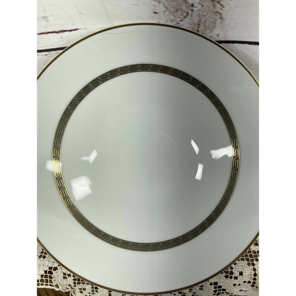 Noritake Japan Hartford 5944 China Round Serving Bowl Grey Gold Greek Key - Picture 5 of 7